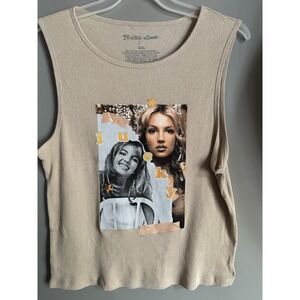 Britney Spears Lucky Tank Top Graphic Shirt Womens Size 2XL Beige Sleeveless